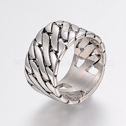 304 Stainless Steel Finger Rings, Wide Band Rings, Antique Silver, Size 8, 18mm