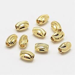 Perlas de latón corrugado, oval, Sin cadmio y níque y plomo, real 18k chapado en oro, 6x4mm, agujero: 2 mm