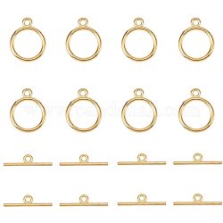 PandaHall 40 Sets Golden Flat Round Tibetan Style Toggle Clasps for Jewelry Making