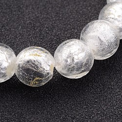 Chapelets de perles de feuille d'argent en verre, ronde, blanc, 10mm, Trou: 2mm