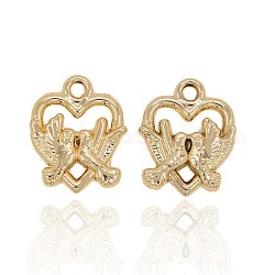 Nickel Free & Lead Free Golden Plated Alloy Bird Charms, Long-Lasting Plated, Magpie with Heart, 19x15.5x3mm, Hole: 2mm
