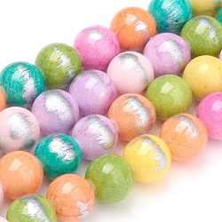 Natural Jade Beads Strands,  Brushed Silver Color, Dyed, Round, Colorful, 4mm, Hole: 0.8mm, about 90pcs/strand, 15.7 inch(40cm)