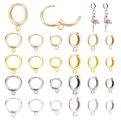 Nbeads 24Pcs 12 Styles Brass Huggie Hoop Earring Findings, with Horizontal Loops, Mixed Color, 12 Gauge, 12~16.5x9.5~13.5x2mm, Hole: 1.5~1.8mm, Pin: 1mm, 2Pcs/style