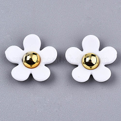 Opaque Acrylic Cabochons, Flower, White, 17x17~18x5mm, Bottom: 9mm