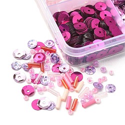 Kit de búsqueda de joyería de cuentas de diy, incluyendo cuentas de semillas redondas y tubulares de vidrio, cuentas de paillette de plástico de disco, rosa