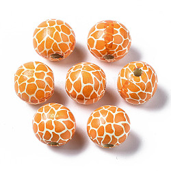Gemalte europäische Perlen aus Naturholz, Großloch perlen, gedruckt, rund mit Leopardenmuster, orange, 16x15 mm, Bohrung: 4 mm