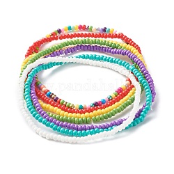 Ensemble de bracelets de cheville en perles de verre couleur bonbon, bracelets de cheville empilables en perles fines délicates pour femmes, couleur mixte, diamètre intérieur: 2-1/2 pouce (6.3 cm), 7 pièces / kit