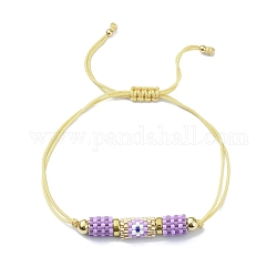 Colonne de graines en verre avec bracelet à maillons mauvais œil, bracelet réglable pour femme, support violet, diamètre intérieur: 1/2~2-1/8 pouce (1.4~5.3 cm)