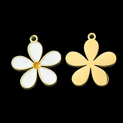 Ion Plating(IP) 304 Stainless Steel Manual Polishing Pendants, with Enamel, Flower Charm, Golden, 15.5x14x1.5mm, Hole: 1.2mm