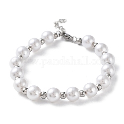 Bracelet de perles rondes en plastique, avec fermoir en 304 acier inoxydable, couleur inoxydable, 7-1/8 pouce (18 cm)