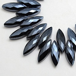 Electroplate Crystal Glass Horse Eye Beads Strands, Faceted, Full Hematite Plated, 22x7x6mm, Hole: 1mm,  about 100pcs/strand, 23.6 inch