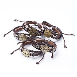 PU-Lederband Multi-Strang-Armbänder, mit ovalen Legierung Zubehör, zwölf Sternbild / Sternzeichen, Antik Bronze, zufällige gemischte Konstellationen, 2-1/8 Zoll (52 mm)