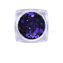 Hexagone brillant accessoires de décoration nail art, avec poudre scintillante et paillettes, paillettes scintillantes diy, indigo, poudre: 0.1~0.5x0.1~0.5mm, paillettes: 0.5~3.5x0.5~3.5mm, environ 1,g/boîte