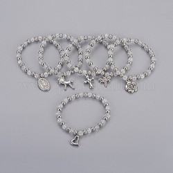 (Schmuckpartys im Fabrikverkauf) 304 Charm-Armband aus Edelstahl, mit Kunststoff-Perlen, Mischform, lichtgrau, 2-1/4 Zoll (5.6 cm)