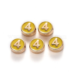 Legierung Emaille-Perlen, Flachrund, Anzahl, cadmiumfrei und bleifrei, Licht Gold, Gelb, 8x3.5 mm, Bohrung: 1.5 mm