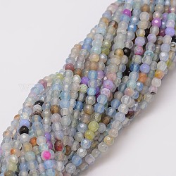 Chapelets de perles d'agate naturelle, teinte, facette, ronde, bleu acier clair, 4mm, Trou: 0.8mm, Environ 90~92 pcs/chapelet, 14 pouce