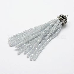 Pendenti in polipropilene perle di vetro, con accessori rhinestone in ottone, azzurro acciaio chiaro, 76x10.8mm, Foro: 2.5 mm