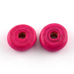 Wood Beads, Lead Free, Flat Round, Dyed, Medium Violet Red, 11x4mm, Hole: 3mm