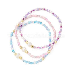 Set di braccialetti elasticizzati con perle naturali e semi di 3 pezzo in 3 colori, colore misto, diametro interno: 2-1/8 pollice (5.3 cm), 1pc / color