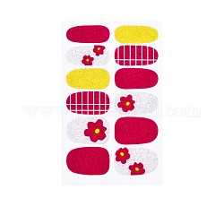 Aguacates y fresas y flores pegatinas de arte de uñas de cubierta completa, etiquetas de polvo de brillo, autoadhesivo, para decoraciones con puntas de uñas, rojo violeta medio, 25.5x10~16.5mm, 12pcs / hoja