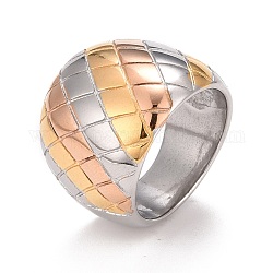 Chapado en iones (ip) 304 anillo grueso con patrón de rombos de acero inoxidable para hombres y mujeres, color mezclado, tamaño de EE. UU. 6 1/4 (16.7 mm) ~ tamaño de EE. UU. 10 (19.8 mm)