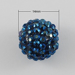 Steel Blue Chunky Resin Rhinestone Ball Beads for Chunky Kids Necklace Jewelry, 14x12mm, Hole: 2mm