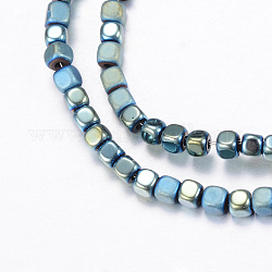 Chapelets de perles en hématite synthétique sans magnétique, avec un style mat, cube, vert plaqué, 3x3x3mm, Trou: 1mm, Environ 142 pcs/chapelet, 15.7 pouce