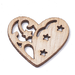 Неокрашенные деревянные подвески, Сердце звездочкой, деревесиные, 27x29.5x2 мм, отверстие : 1.5 мм