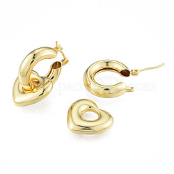 Латунные серьги-кольца с подвесками в форме сердца для женщин, без никеля , золотые, 30 мм, штифты : 0.8 мм