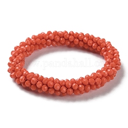Bracelet extensible tressé en perles de verre au crochet, bracelet style bohème népel, tomate, diamètre intérieur: 1-7/8 pouce (4.9 cm)