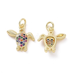 Brass Micro Pave Cubic Zirconia Charms, with Jump Ring, Sea Turtle Charm, Real 18K Gold Plated, 15x15x3.8mm, Hole: 3.5mm