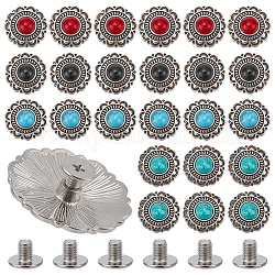 Wadorn 24 juegos de botones de aleación de zinc de 4 colores, con turquesa sintética y tornillos de hierro, para monedero, bolsas, decoración de artesanía de cuero, flor, color mezclado, 24~24.5x8.5mm, agujero: 2.5 mm, 6 juegos / color