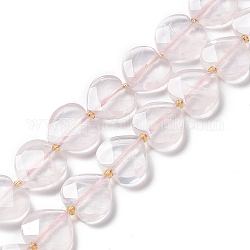 Chapelets de perles en quartz rose naturel, coeur d'amour à facettes, avec des perles de rocaille, 11~12x12x4~5mm, Trou: 0.9mm, Environ 30~32 pcs/chapelet, 15.35'' (39 cm)