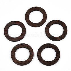 Pendenti in legno wengè naturale, undyed, ciondoli ad anello, marrone noce di cocco, 38.5x3.5mm, Foro: 2 mm