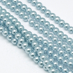 Umweltfreundliche runde Perlenstränge aus gefärbtem Glasperlen, Baumwollkordel Gewinde, hellblau, 8 mm, Bohrung: 0.7~1.1 mm, ca. 52 Stk. / Strang, 15 Zoll