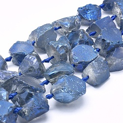 Galvani natürlichem Quarz-Kristall-Perlen Stränge, Nuggets, Kornblumenblau, 17~28x19~22 mm, Bohrung: 3 mm, ca. 14~16 Stk. / Strang, 15.3~16.1 Zoll (39~41 cm)