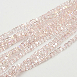 Chapelets de perles en verre électroplaqué, de couleur plaquée ab , facette, cube, rose, 3x3x3mm, Trou: 1mm