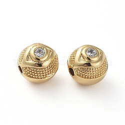 Messing Mikro ebnen Zirkonia Perlen, Runde mit Auge, golden, Transparent, 7.5~8 mm, Bohrung: 1.4 mm