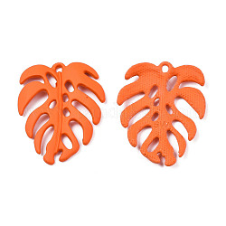 Spray Painted Alloy Pendants, Tropical Leaf, Cadmium Free & Nickel Free & Lead Free, Coral, 34x27x4mm, Hole: 1.8mm