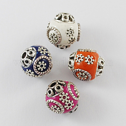 Handmade Indonesia Beads, with Alloy Cores, Round, Mixed Color, 14~15x15mm, Hole: 2mm