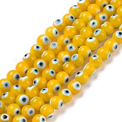 Handgefertigte Murano bösen Blick runde Perle Stränge, Gelb, 6 mm, Bohrung: 1 mm, ca. 65 Stk. / Strang, 14.17 Zoll