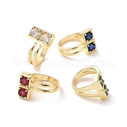 Прямоугольное открытое кольцо-манжета из кубического циркония, настоящие 18-каратные позолоченные латунные украшения для женщин, разноцветные, размер США 6 (16.5 мм)