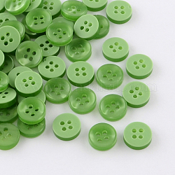 Пластиковые кнопки 4-отверстие, плоско-круглые, зелёные, 11x3 мм, отверстие : 1.5 мм