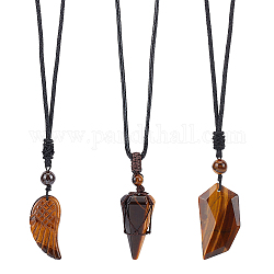 Globleland 3Pcs 3 Style Natural Tiger Eye Wing & Cone & Dagger Pendant Necklaces Set with Polyester Rope for Men Women, 15.43~18.31 inch(39.2~46.5cm), 1Pc/style
