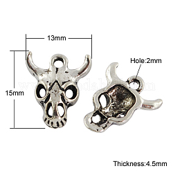 Tibetan Style Pendants, Lead Free , Cattle Skull, Antique Silver, 15x13x4.5mm, Hole: 2mm
