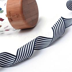 Striped Polyester Grosgrain Ribbon, Midnight Blue, 1 inch(25mm), about 100yards/roll(91.44m/roll)