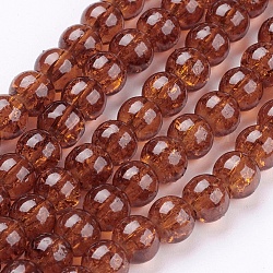 Spray Painted Crackle Glass Beads Strands, Round, Saddle Brown, 6mm, Hole: 1.3~1.6mm, about 133pcs/strand, 31.4 inch