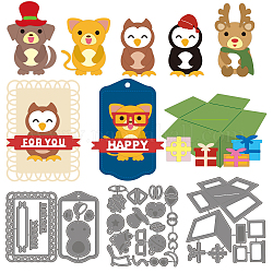 Weihnachts-Tierbox-Stanzschablonen aus Kohlenstoffstahl, für diy scrapbooking, Fotoalbum, dekorative Prägepapierkarte, Edelstahl Farbe, Tier, 113~128x99~110x0.8 mm, 3 Stück / Set