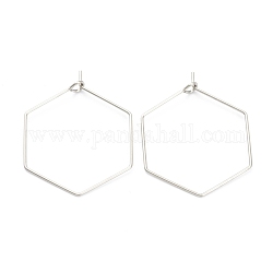 304 Stainless Steel Earring Settings, Hexagon, Stainless Steel Color, 32x25x3.5mm, Hole: 1.8mm, 21 Gauge, Pin: 0.7mm