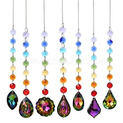 Décorations de pendentif en cristal de quartz, avec des chaînes de fer, forme mixte, colorées, 430~438mm, pendentifs: 200~205x4~4.5 mm, environ 7 pcs / ensemble